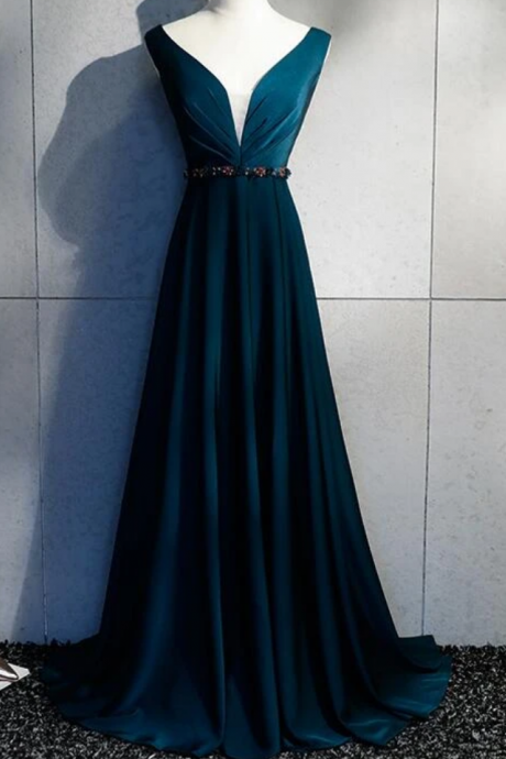 Long V Back Evening Gown, Charming Party Dress
