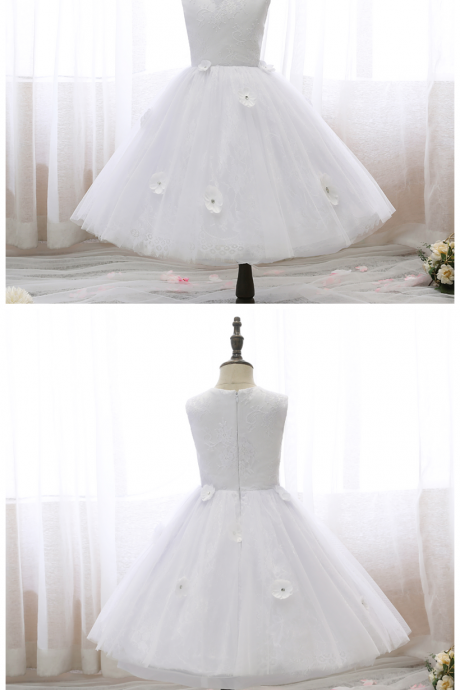 Flower Girl Dress,Children Lace Dress 3D Appliqued Flower Girl Wedding Party Ceremony Dresses Kids Prom Sleeveless Little Bridesmaid Dress
