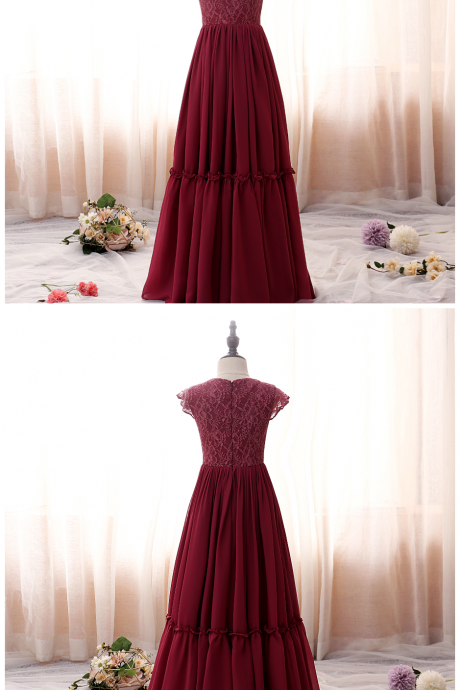 Flower Girl Dress,Weddings Children Princess Ball Gowns Petal Sleeve Wine Red High-End Party Ceremony Dress Birthday Banquet Girls Clothes