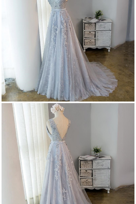 Beautiful Long Tulle With Lace Bridesmaid Dress, Prom Dress