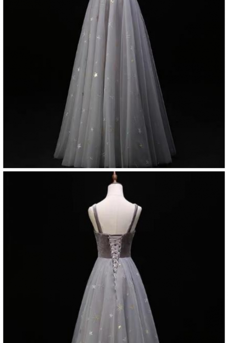 Elegant Straps V-neckline Prom Dress, Tulle With Velvet Long Bridesmaid Dress