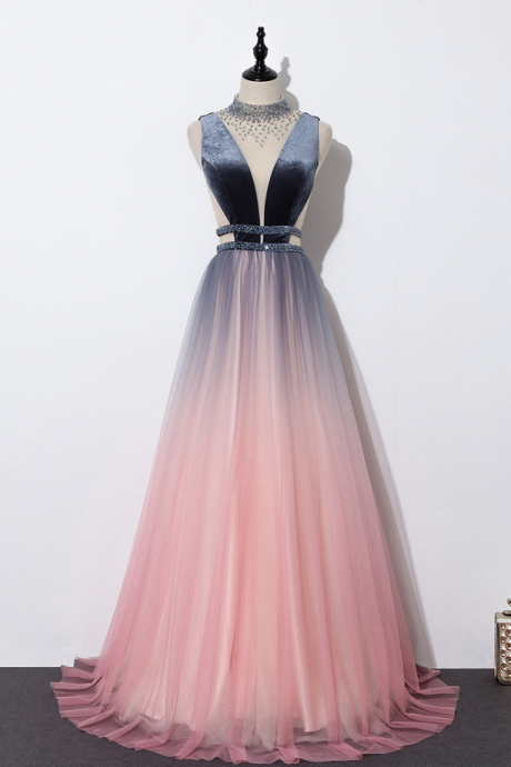 Charming Tulle Long Party Gown, Gradient Prom Dress 2020