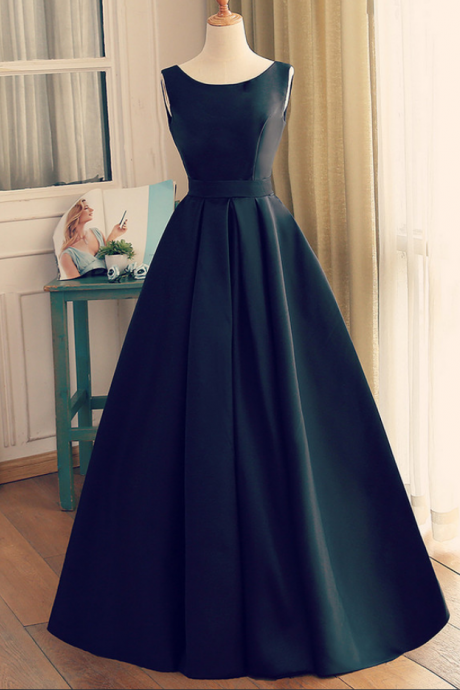 Beautiful Long Satin Evening Gown, Backless Long Prom Dress