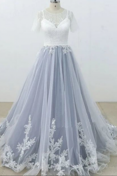 Lace/tulle Prom Dress With Short Sleeves Fashion Custom Made