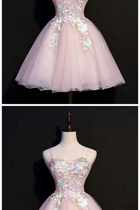 Sweetheart Neck Tulle Short Prom Dress, Homecoming Dress With Applique