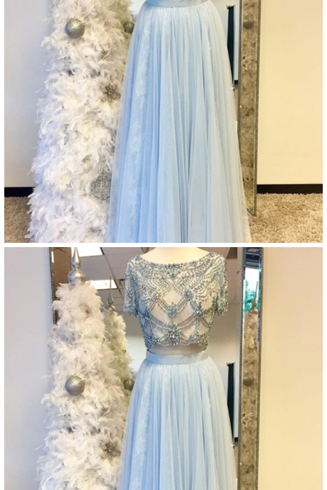 Prom Dresses Wedding Party Dresses Two Pieces Elegant Prom Dresses,prom Dresses For Teens,charming A-line Tulle Evening Dresses,beading Party