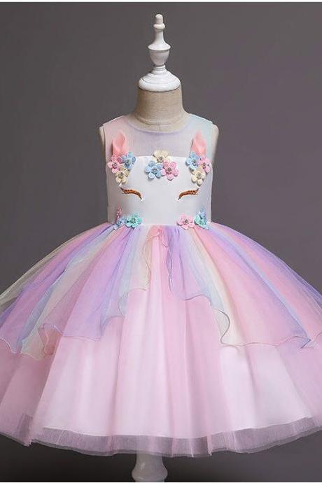 Flower Girl Dresses,big Children's Wear Unicorn Summer Children's Dress Girl Princess Dress