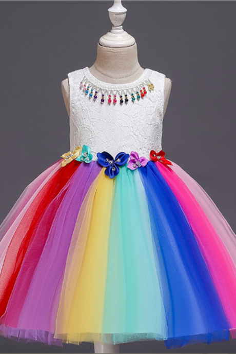 Flower Girl Dresses,Children princess dress puffy dress 2021 summer new lace gauze dress women