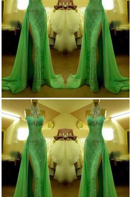 Prom Dress,sexy Prom Dress,green Prom Dress,custom Prom Dress,luxury Prom Dress,slim Prom Dress Lace Prom Dress,modest Prom Dress,side Split Prom