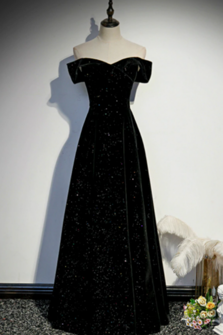 Black Velvet Off The Shoulder Prom Dress