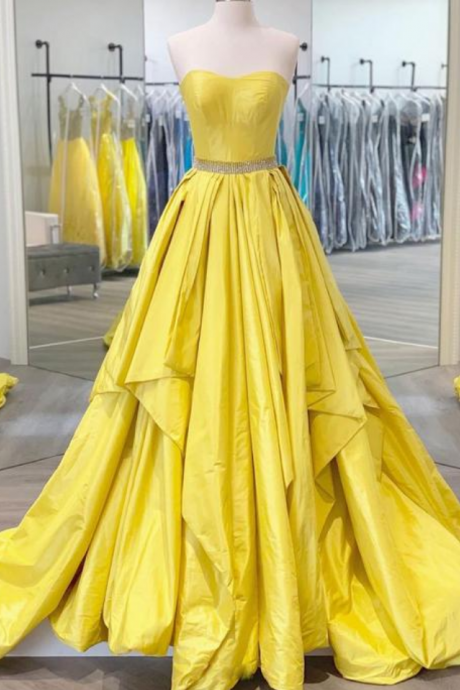 Simple Satin Long Prom Dress Yellow Evening Dress
