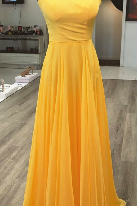 Spaghetti Straps A Line Prom Dress, Chiffon Prom Dresses, Long Evening Dress