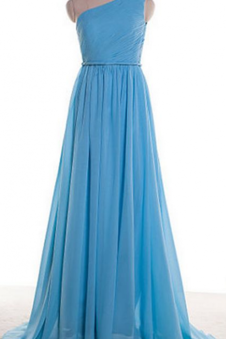 Long Evening Dress,one Shoulder Evening Formal Dresses,blue Chiffon Evening Gown
