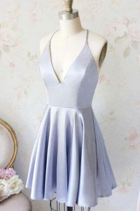 Lavender Short Homecoming Dresses, V Neck Ruched Graduation Dress