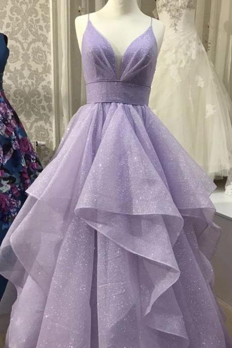 V Neck Light Purple Prom Dress Prom Dress,long Prom Dress,long Evening Dress,dip Dye Bridesmaid Dress