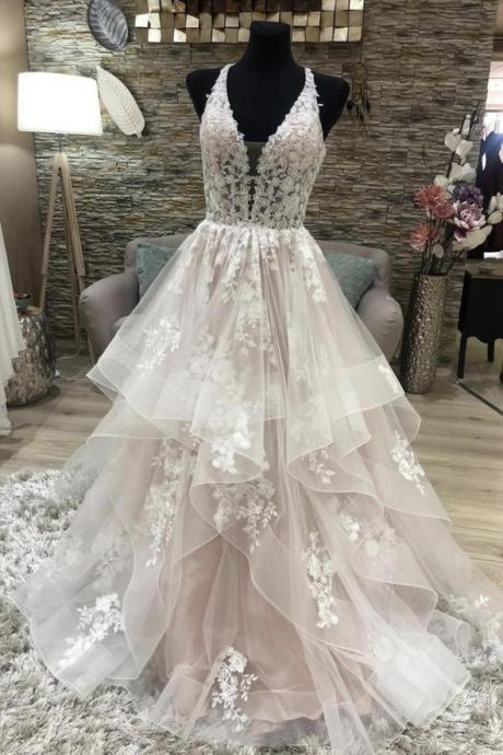 Cute lace long A line ball gown dress formal dress