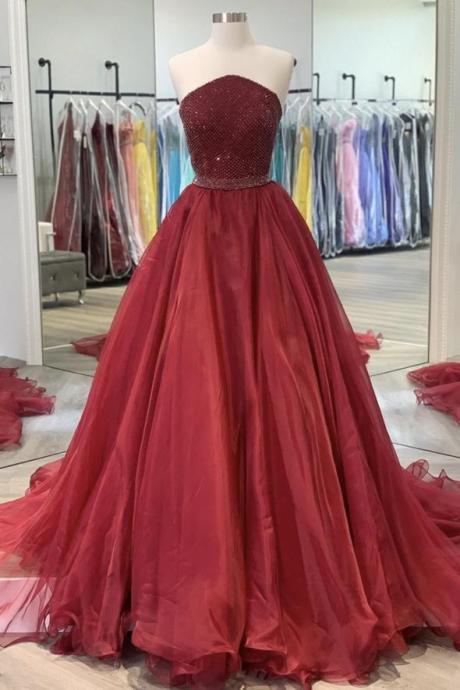 Discount Custom Made Burgundy Tulle Prom Dress Long
