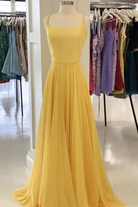 Yellow Chiffon Long A Line Prom Dress Evening Dress