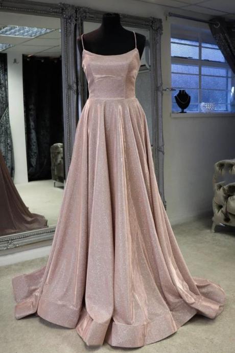 Pink Long A Line Prom Dress Simple Evening Dress