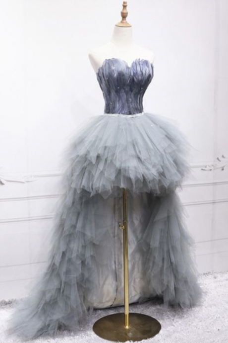 Unique Tulle High Low Prom Dress A Line Evening Dress