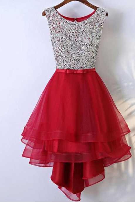 Rhinestone High Low Open Back Red Homecoming Dresses