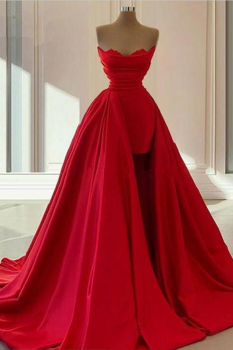 Elegant Dubai Formele Party Jurken Lange Robe De Soiree Afrikaanse Turkse Rode Prom Dress Vrouwen Avondjurk Strapless