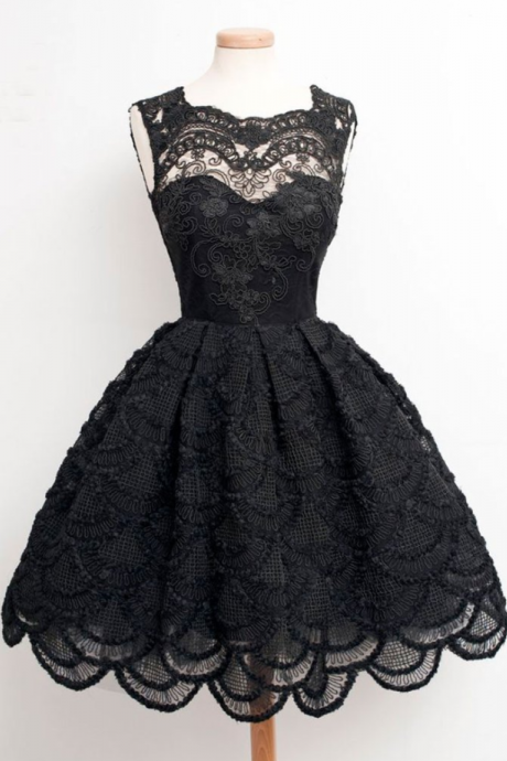 Black Lace Short Prom Dress, Black Homecoming Dress, Bridesmaid Dress