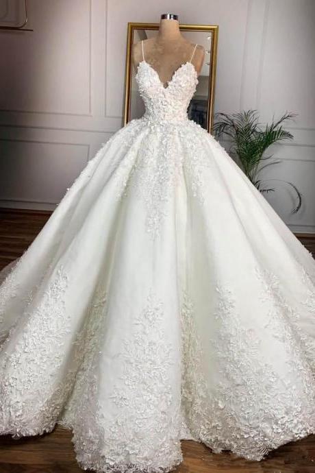 Fantastic Spaghetti Straps Wedding Dresses With Appliques Lace Floor Length Bridal Dress Custom Made Vintage Wedding vestido de noiva
