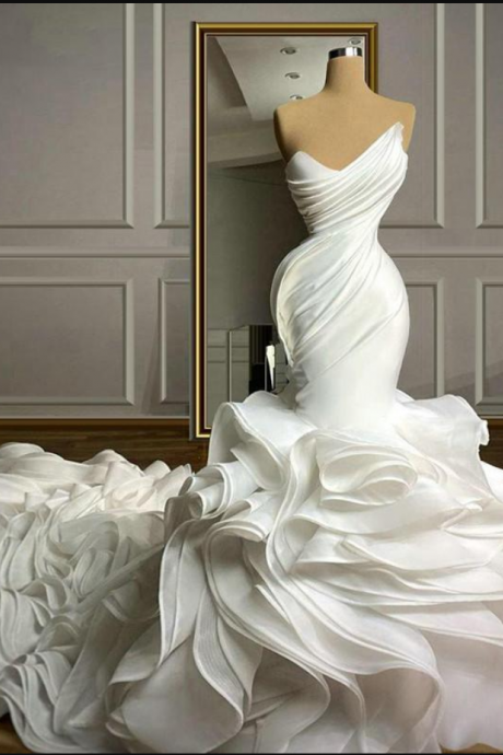 Ivory Cascading Ruffles Wedding Gowns 2021 princess Mermaid Sweetheart Neck Ruched Court Train Brdal Dresses abiti da sposa