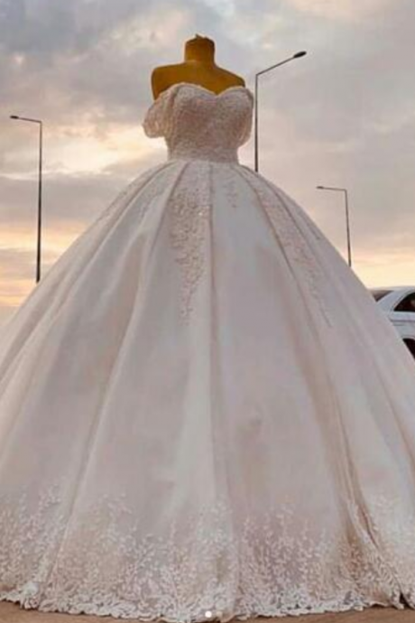 Elegant White Satin Country Ball Gown Wedding Dresses Off Shoulder Real Picture Beach Cheap Wedding Gowns 2020 New Formal robes de mariée