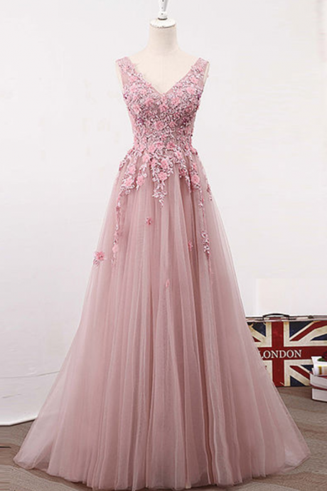 Lace Prom Dress,a Line Prom Dresses,long Prom Dress,tulle Prom Dresses,pink Prom Dress