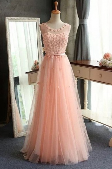 Pink Prom Dress,long Prom Dresses,tulle Evening Dress,a-line Prom Dress,beauty Evening Dress