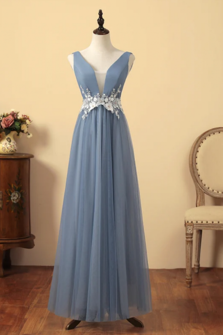 Prom Dresses Tulle Bridesmaid Dress V-neck Grauuation Dress A-line Wedding Gown Low Back Bridal Gown Infinity Evening Party Dress