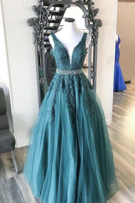 A-line Tulle Long Prom Dress, Party Dress