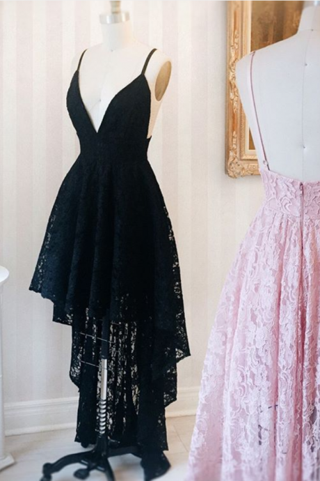 Sleeveless Prom Dress,High Low Lace Prom Dresses,Sexy Evening Dress,Cute Prom Gown