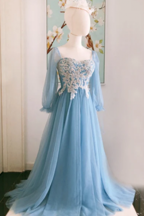 Prom Dresses Tulle Bridesmaid Dress With Long Sleeves,sweetheart Tulle Prom Bridesmaid Dress With Lace Applique Sleeves