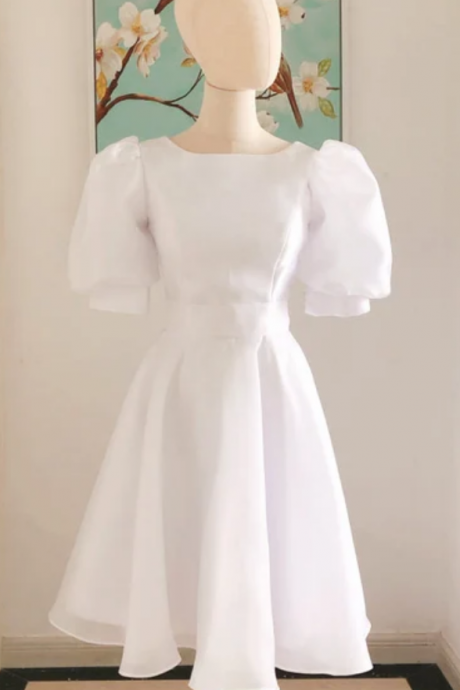 Homecoming Dresses Puff Sleeve Wedding Dress,vintage Puffy Sleeve White Prom Homecoming Dresses