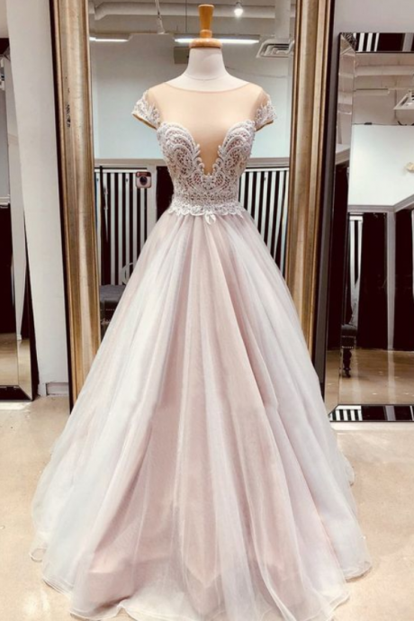 A-line Scoop Custom Long Prom Dresses Lace Evening Dress