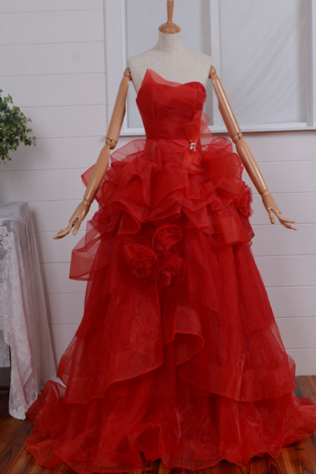 Red Organza Prom Dress 2015 Fashion Empire Off The Shoulder Sweetheart Long Prom Dresses Floor-length Elegant Women Formal Dresses