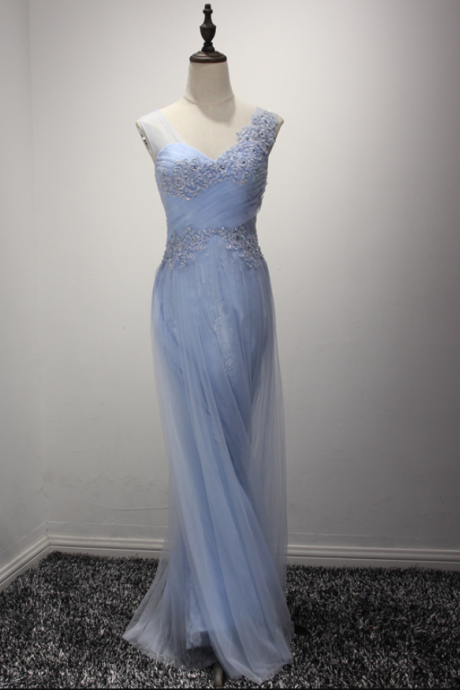 Light Blue Bridesmaid Dresses,tulle Evening Gowns,long Formal Dress,elegant Prom Dress Lace Appliques
