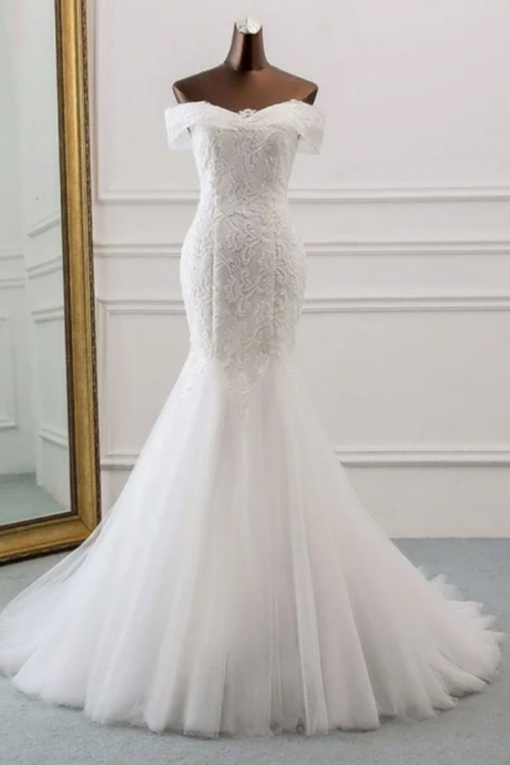 Wedding Dresses Elegant Wedding Dress Floor Length Custom Wedding Dress Drop sleeves