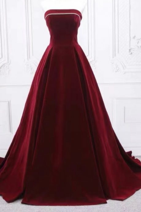Prom Dresses Burgundy Velvet Evening Dress, Fashion Vintage Prom Dress,custom Made
