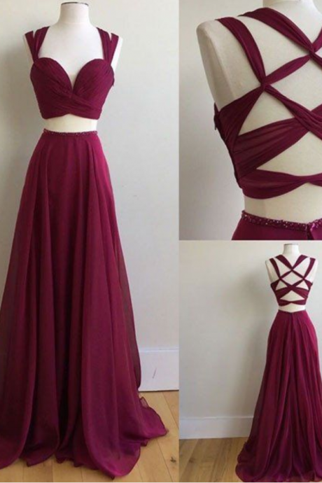 Gorgeous 2 pieces Prom Dresses Long Sexy Evening Gowns Chiffon Two Piece Formal Dress For Teens