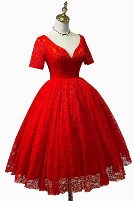 Homecoming Dresses ,Vintage Style ,Teen Length Party Gowns, Lace Formal Gowns, Lace Party Dresses
