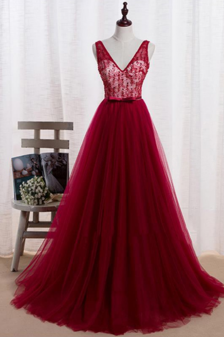 Prom Dresses Tulle Beading Appliques Lace Long Prom Dress Evening Party Dresses
