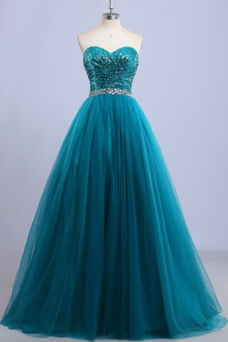 Sleeveless A-line Sequin And Tulle Prom Dress