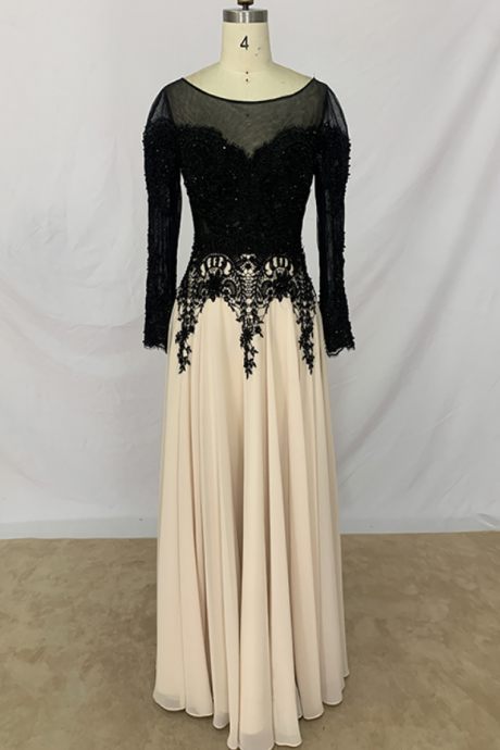 Prom Dresses Evening Dress 2022 New Beaded Full Sleeve Long Prom for Special Occasion Arrivals Scoop Neckline Lace Formal Evening Party