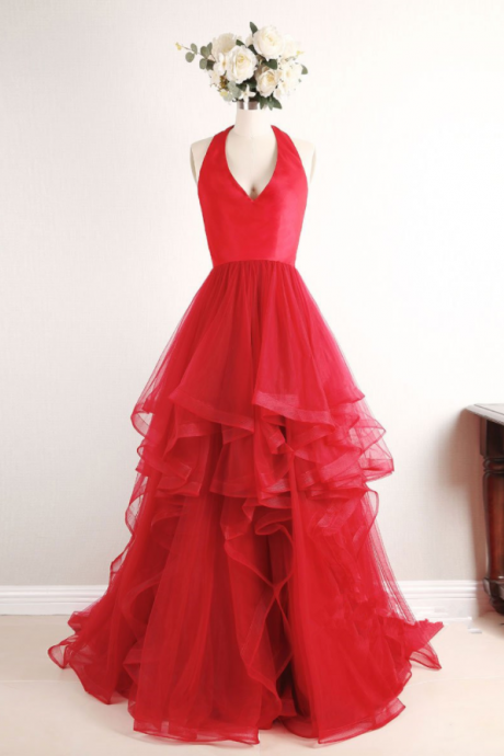 Red Tulle Sweetheart High Low Pretty Prom Dresses 2018, Red Gowns, Evening Gowns