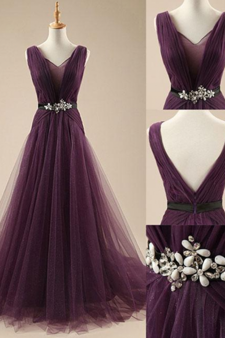 Tulle Purple Elegant Evening Party Dresses, Wedding Formal Gowns, Party Dresses