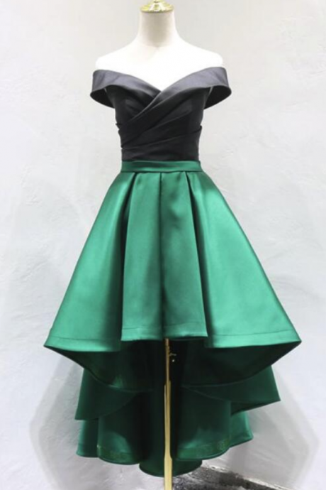 Green And Black High Low Homecoming Dresses, Sweetheart Formal Dresses, Formal Gowns